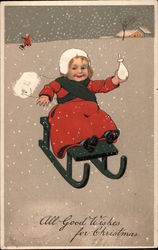 Young Girl on Toboggan Postcard