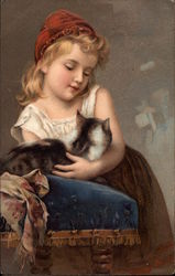 Girl With Cat Postcard