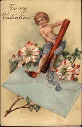 To My Valentine - Cupid with Letter and Sealing Wax Postcard