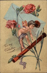 Cupid With Envelope and Carnations Postcard