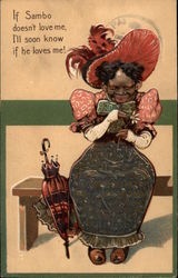 African American Woman on Bench With a Daisy Postcard