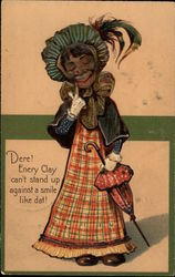 African American Woman with Umbrella and Bonnet Postcard