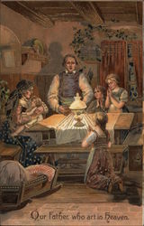 Family PRaying Around a Table Postcard