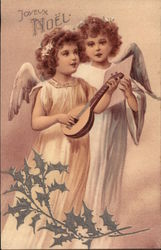 Two Angels Playing/Singing Music Postcard