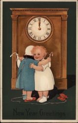 Children Hug as Clock Strikes the New Year Postcard Postcard