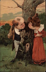 Couple Kissing Under Tree Postcard
