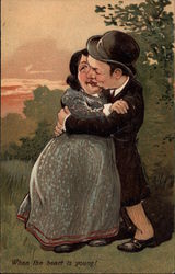 Older Couple Kissing in Field Postcard