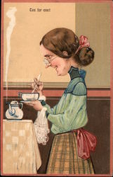 Spinster Making Tea Postcard