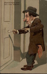 Man With Key Looking For Keyhole Postcard