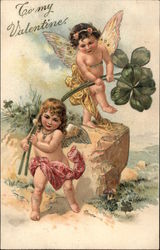 To My Valentine - Cupids and Clover Leafs Postcard Postcard