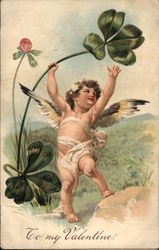 Cupid Playing with Clover Postcard