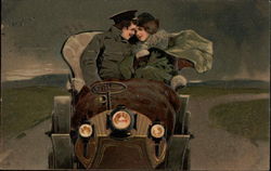 Couple Snuggling in Car Postcard