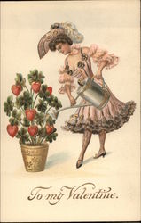 To My Valentine - Woman Watering Potful of Hearts To My Valentine - Woman Watering Potful of Hearts