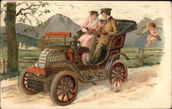 Couple in Vintage Car with Cupid Postcard