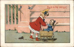 Girl With Doll in Carriage Postcard