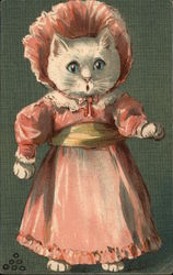 White Kitten in Pink Dress and Bonnet Postcard