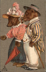 Brown Bear Couple in Clothing Postcard