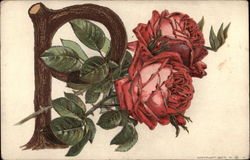 Large Wooden P with Roses Postcard
