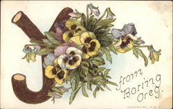 Large Wooden Letter Y with Pansies Postcard