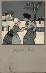 DUtch CHildren in Snowy Scene Postcard Postcard