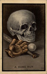Skull with Baseball, Glove and Bat Postcard