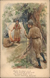 Boy Scout Watching Indians Postcard