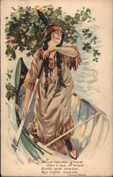 Indian Girl Rowing Canoe Postcard
