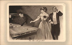 Well Dressed Men and Woman Playing Pool Postcard