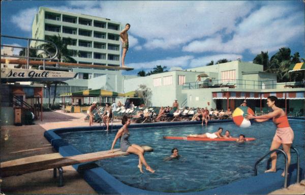 The Sea Gull hotel pool and cabana colony Miami Beach Florida