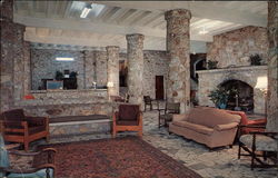 Lobby and Fireplace at ASsembly Inn Postcard