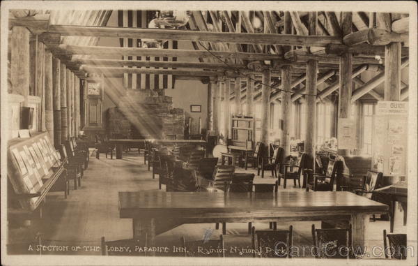 A section of the lobby, Paradise Inn, Rainier National Park Washington