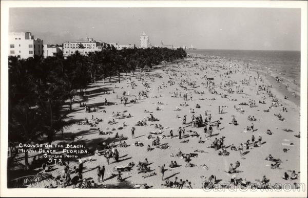 Crowds on the Beach Miami Beach Florida