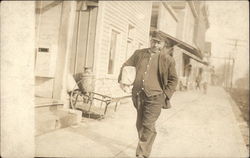 Man Walking Down Sidewalk Postcard