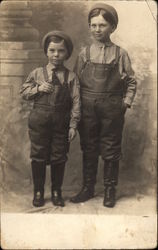 Two Children in Matching Outfits Postcard