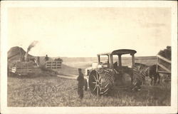 Harvesting Fields - Steam Tractor Postcard
