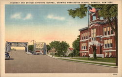 Highway and Bridges Entering Hornell Showing Washington School New York Postcard Postcard