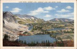Lake Marie, Mirror Lake, Lookout Lake and Snowy Range Postcard