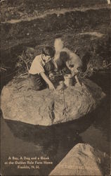 A boy, a dog and a brook at the Golden Rule Farm Home Franklin, NH Postcard Postcard