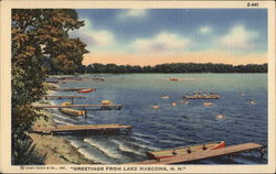 View of Lake Mascoma, Boats and Swimmers Enfield, NH Postcard Postcard