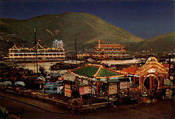 Floating Restaurants Aberdeen at Night Hong Kong China