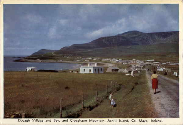 View of Village and Bay and Croaghaun Mountail, Achill Island Dooagh Village CO. MAYO Ireland