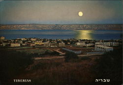 Lake of Galilee and Golan Mountains at Moon-Light Tiberias Israel