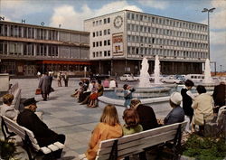 Train Station and Square Postcard
