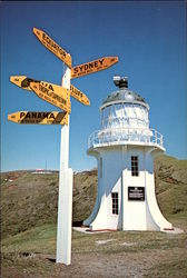 Cape Reinga Lighthouse and Signpost Northland, New Zealand Postcard Postcard