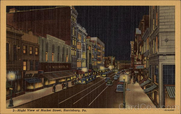 Night View of Market Street Harrisburg Pennsylvania