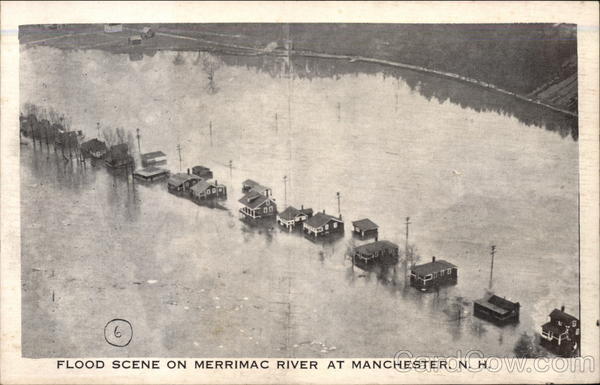 Flood Scene on Merrimac River Manchester New Hampshire