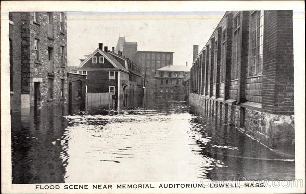 Flood Scene Near Memorial Auditorium Lowell Massachusetts