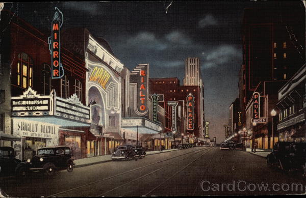 Theatre Row at Night, Elm Street Looking East Dallas Texas