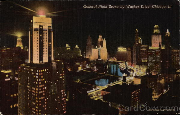General Night Scene by Wacker Drive Chicago Illinois