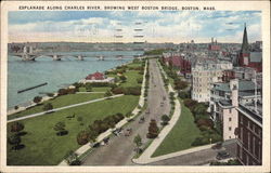 Esplanade along Charles River, showing West Boston Bridge Postcard